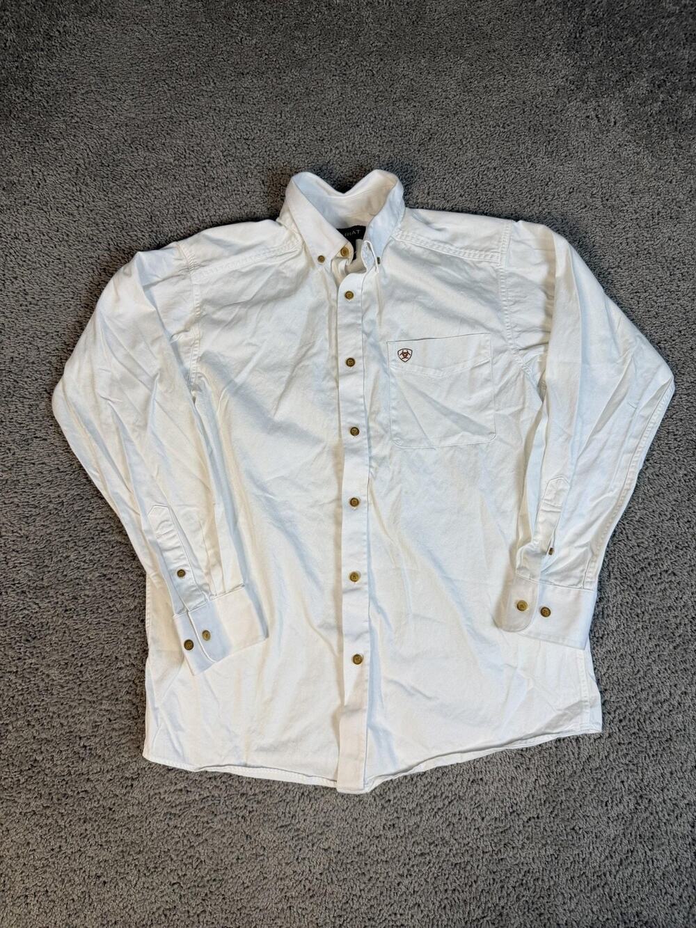 Ariat Shirt Mens S White Long Sleeve Button Up Twill Cotton Pockets Collared